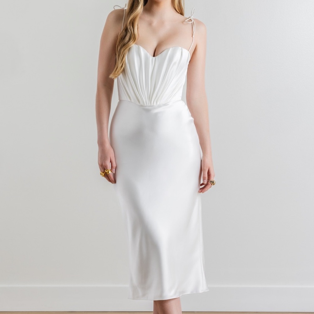 White Satin Tie-Strap Midi Dress